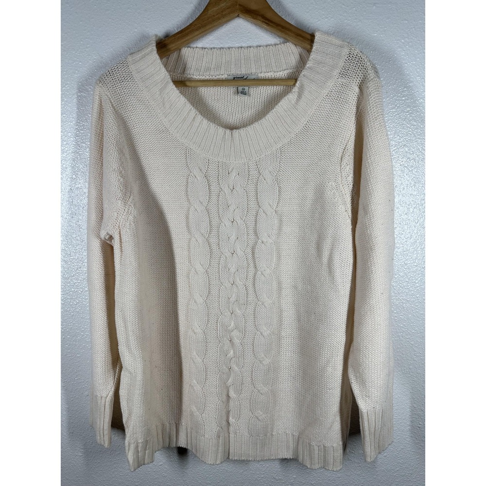 Great Northwest Sweater Womens 2X White Cable Knit Scoop Neck‎ Pullover Plus